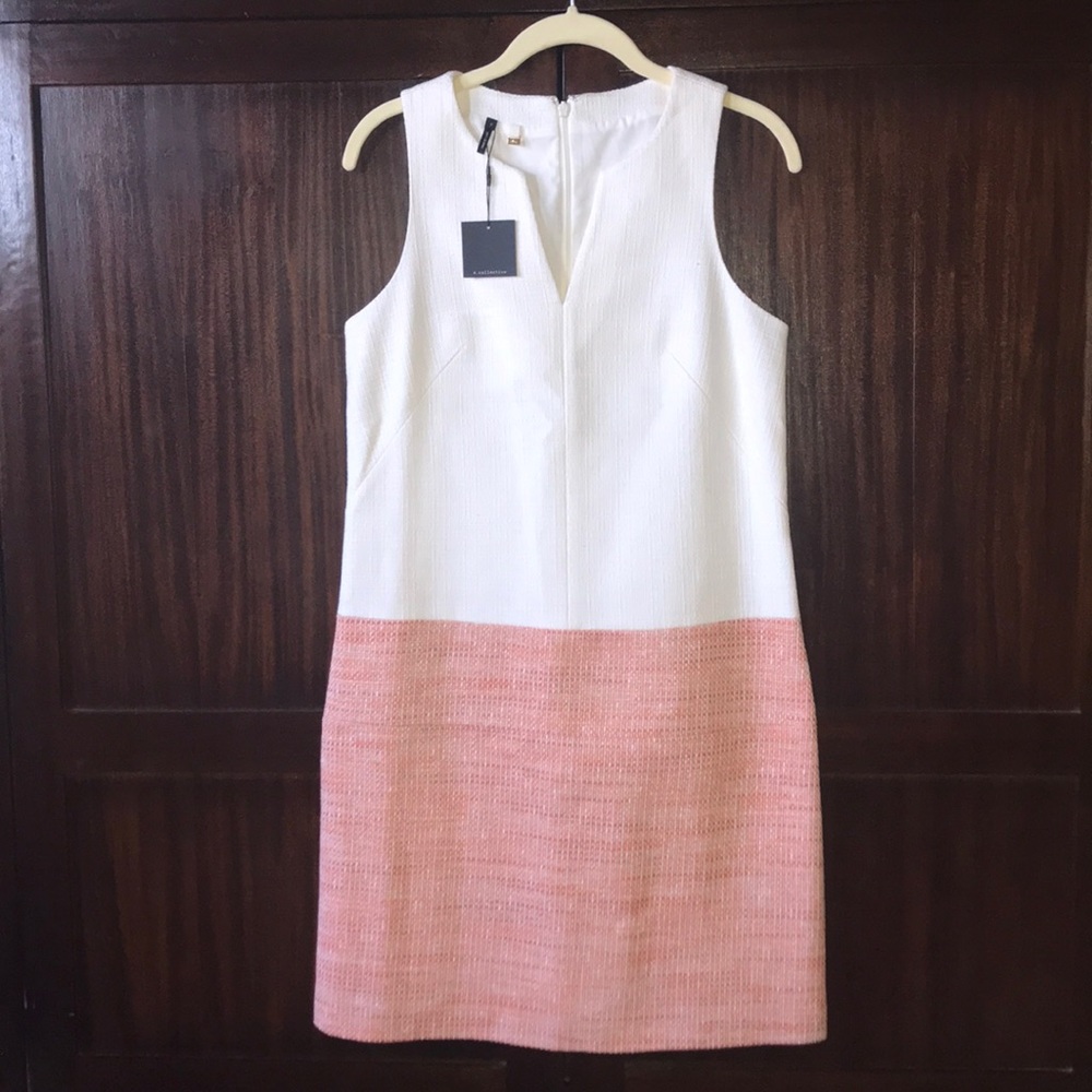 NWT 4.collective White/Coral Tweed Sheath Dress, 8